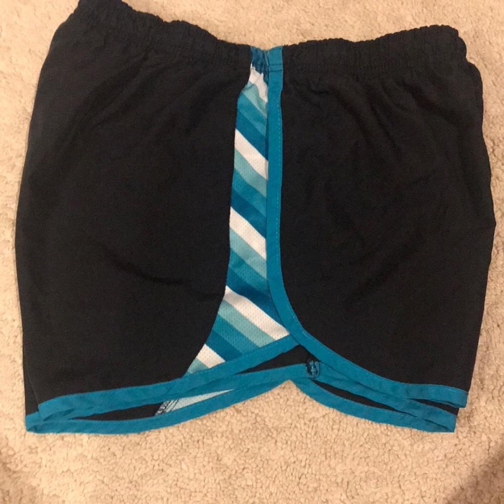 Black and blue workout shorts